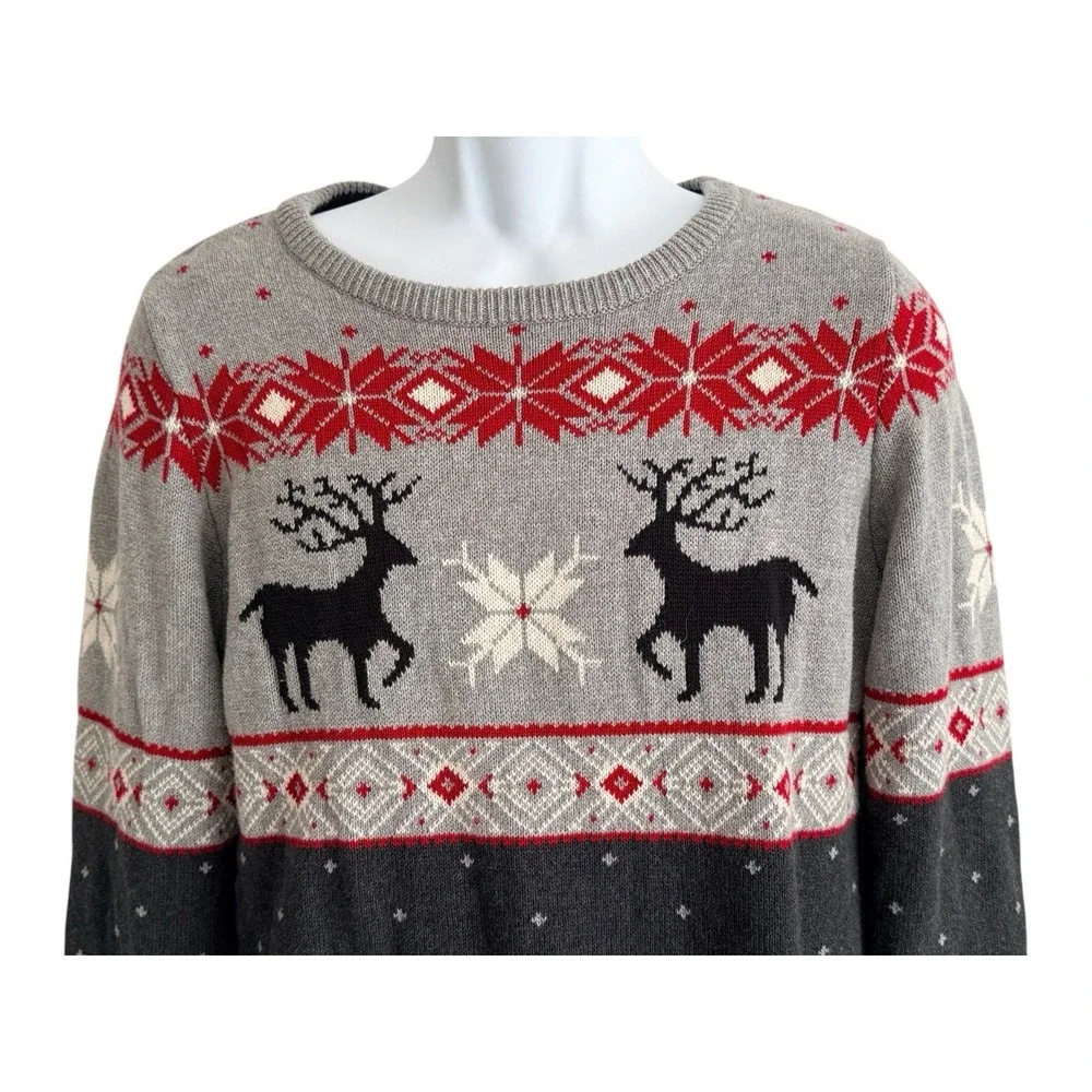 Chaps Women Sweater‎ M Gray Fair Isle Reindeer Graphics Ski Cotton Soft Stretchy - Picture 4 of 8